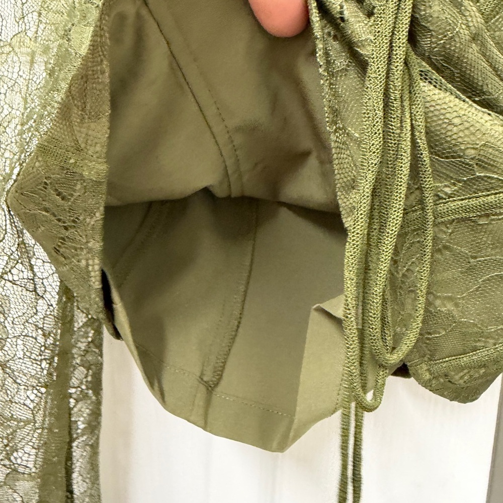 NWT Chelsea & Violet Laura Olive Green Lace Corset Tie Front Fitted Blouse 2 - Picture 7 of 10